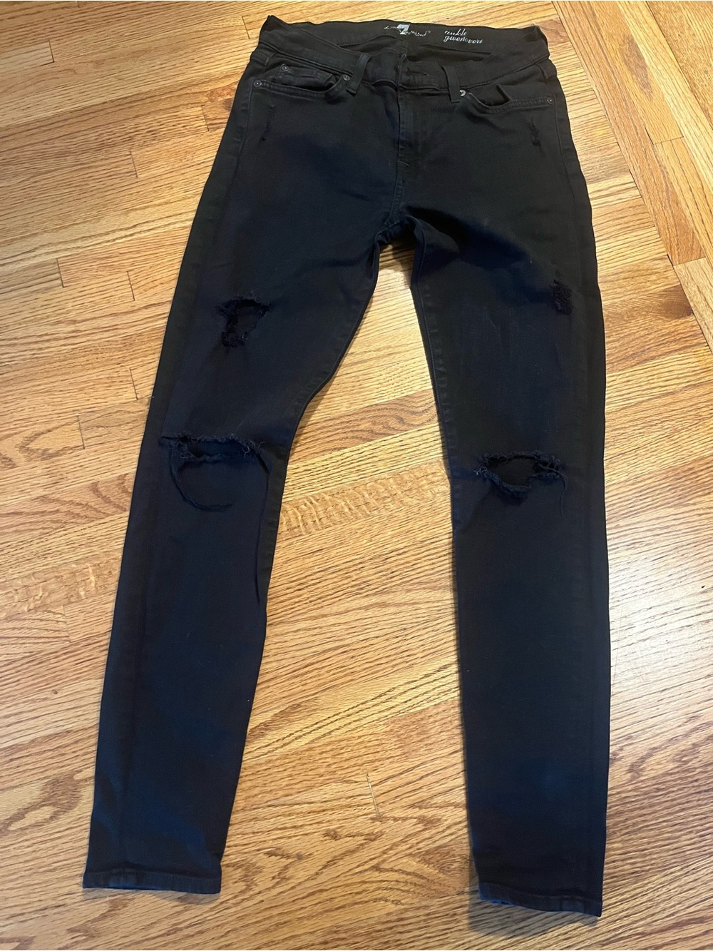Women’s 7 for all mankind Black Ripped Skinny Jeans